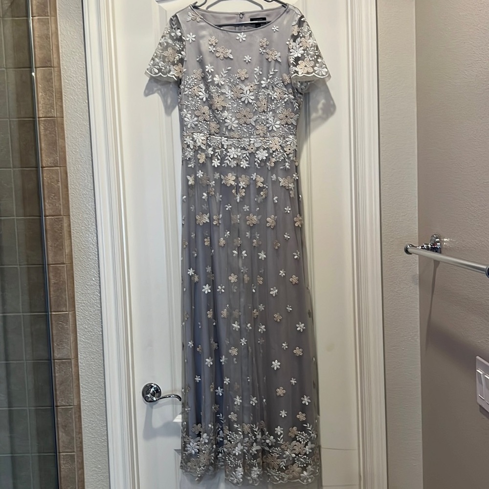 Tahari formal evening dress, silver